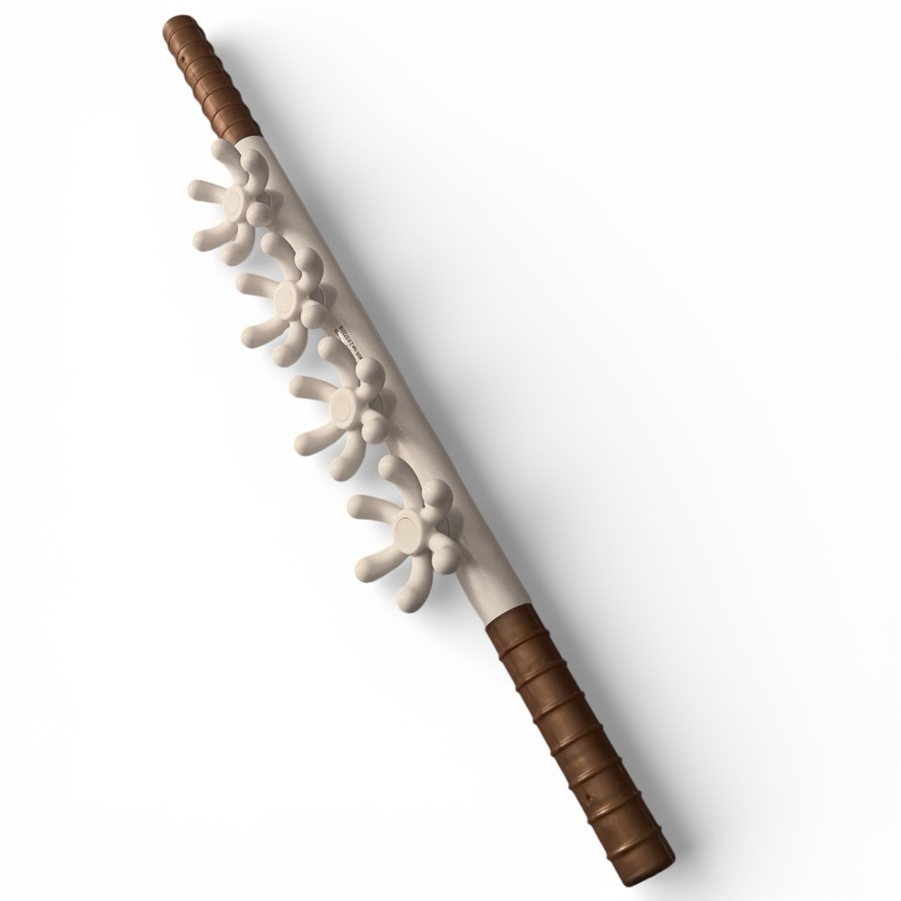 Ergonomic Cream and Brown Muscle Roller Stick with Multi-Node Massagers